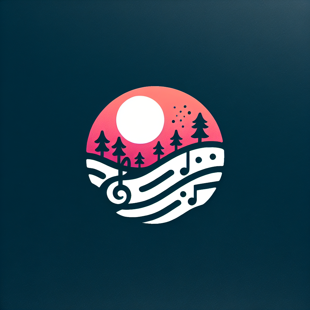 A logo for a site called Fern's Valley that captures the essence of natural beauty and depth, representing a sense of tranquility and peace that goes beyond words. Integrate representations of music